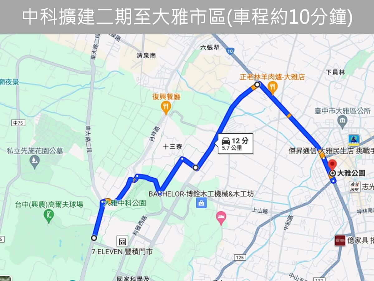 中科至大雅市區路程